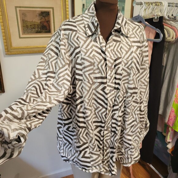 Linen Eleven Stitch Design African Print Shirt XL - Picture 2 of 5